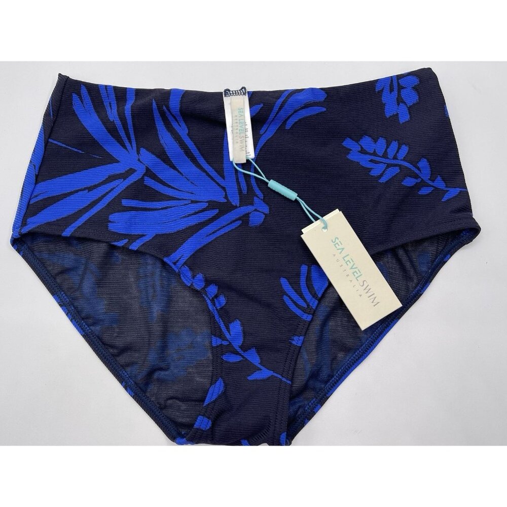Sea Level Swim Bikini Bottom Womens Size 6 Blue Black Floral High Waist